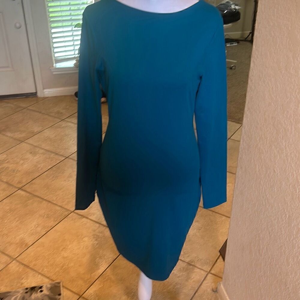 Susana Monaco Womens M Long Sleeve Square Open Back Dress Sea Blue Simple Classy